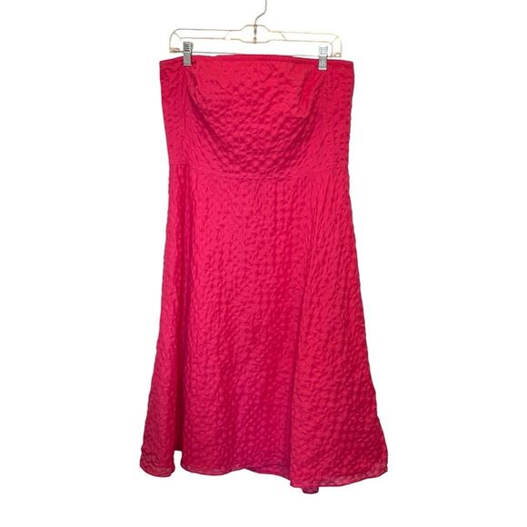 J. Crew | Women’s Fit & Flare Textured Lined Strapless Pink Cotton Dress - Picture 1 of 13